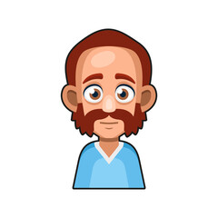 Cute Man Character with Mustache. Cartoon Style Userpic Icon. Vector
