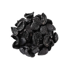 Pile of prunes, dry plums isolated on white background.