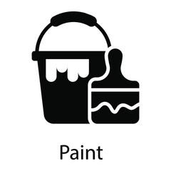 paint bucket and paint brush glyph icon isolated on white background