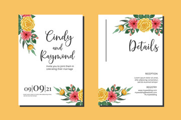 Wedding invitation frame set, floral watercolor hand drawn Peony Flower design Invitation Card Template