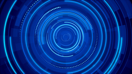 Circle blue neon light technology Hi-tech dark background. Abstract graphic digital future concept design.