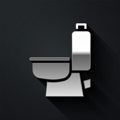 Silver Toilet bowl icon isolated on black background. Long shadow style. Vector.