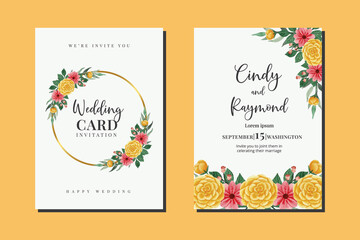 Wedding invitation frame set, floral watercolor hand drawn Peony Flower design Invitation Card Template