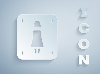 Paper cut Female toilet icon isolated on grey background. WC sign. Washroom. Paper art style. Vector.