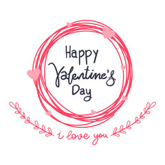 Happy Valentine's Day handwritten calligraphy with Circle and heart  isolated on white background. Vector Illustration EPS 10
