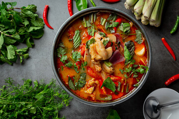 thai food. spicy chicken tendon soup. - obrazy, fototapety, plakaty