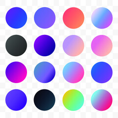 Set of round Vector Gradient. Multicolor Sphere. Modern abstract background texture. Template for design. Isolated objects