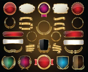 Fotobehang Collection of Golden badges labels laurels shield and metal plates  © totallyout