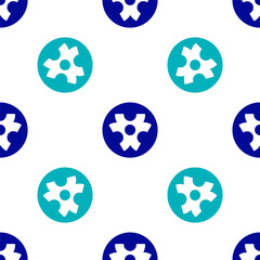 Blue Biohazard symbol icon isolated seamless pattern on white background. Vector.