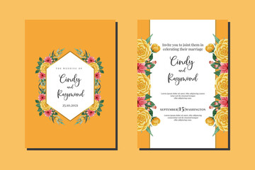 Wedding invitation frame set, floral watercolor hand drawn Peony Flower design Invitation Card Template