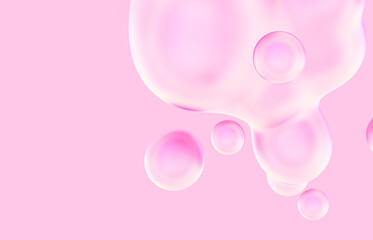 Abstract 3d art background. Holographic floating liquid blobs, soap bubbles, metaballs.