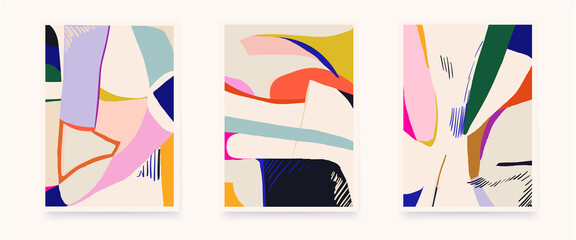 Set of colorful abstract shapes illustrations. Modern style wall decor. Collection of contemporary artistic posters.