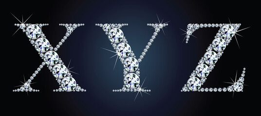 Diamond alphabet letters. Stunning beautiful X ,Y, Z jewelry set in gems and silver. Vector eps10 illustration. - 410085964