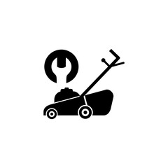 Fototapeta na wymiar Repair of lawn mower glyph icon isolated on white background