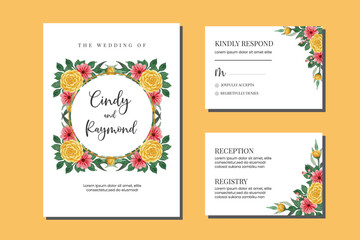 Wedding invitation frame set, floral watercolor hand drawn Peony Flower design Invitation Card Template