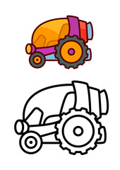 Coloring cartoon purple cosmic car. Vector EPS 10