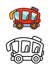 Coloring cartoon cute reb bus. Vector EPS10