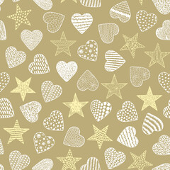 Hearts. Stars. Valentine Seamless pattern. Happy Valentine's day. Hand drawn doodle Hearts and Stars - Vector illustration.
