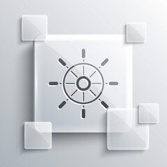 Grey Ship steering wheel icon isolated on grey background. Square glass panels. Vector.