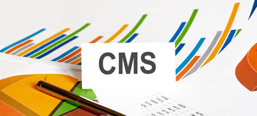 CMS text on paper on chart background with pen