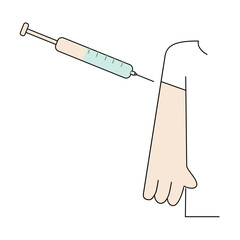 influenza vaccination, injection in the arm,a syringe with the solution, the hand of the vaccine