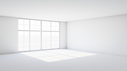 White room with incident light from the window. 3d render
