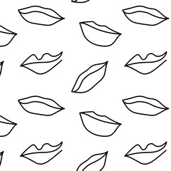 Doodle pattern. Abstract bold funky drawing elements in trendy pop art style,lips smooth lines from the hand