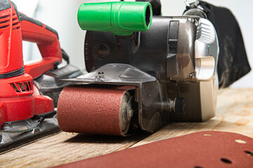 Carpentry hand sanding tools. Close-up