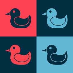 Pop art Rubber duck icon isolated on color background. Vector.