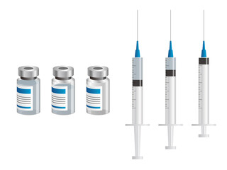 Syringe, Vaccine, COVID-19 Virus - vector illustration parts set.