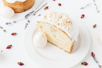 Easter cake and egg Pysanka on a white background