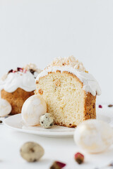 Easter cake and egg Pysanka on a white background
