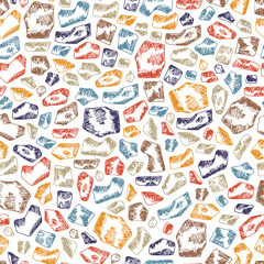 Hand drawn doodle Stones seamless pattern. Brown Vector Stone wall
