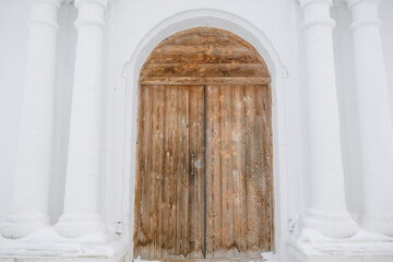 Wooden doors on a white background. 