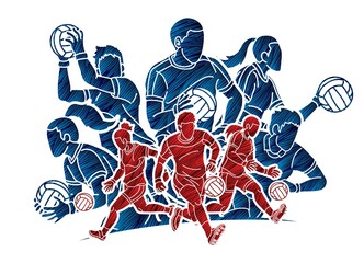 Gaelic Football Male and Female Players Action Cartoon Graphic Vector