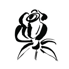 Vector flower logo. Floral background. Calligraphy ink. Stylized calligraphic ink rose. Modern brush calligraphy.
