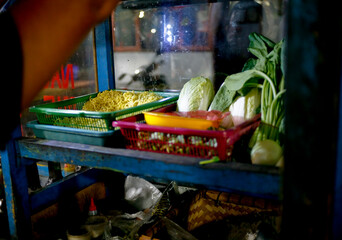 Ingredient hawker street food cooking noodle frying at night