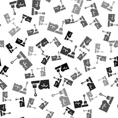 Black Shovel in snowdrift icon isolated seamless pattern on white background. Vector.