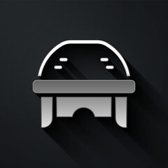 Silver Hockey helmet icon isolated on black background. Long shadow style. Vector.