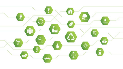 Global Green Business background for Sustainability concept with flat icons
