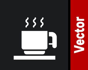 White Hot chocolate cup with marshmallows icon isolated on black background. Merry Christmas and Happy New Year. Vector.