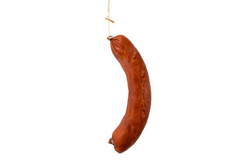 Stick of smoked sausage on white background