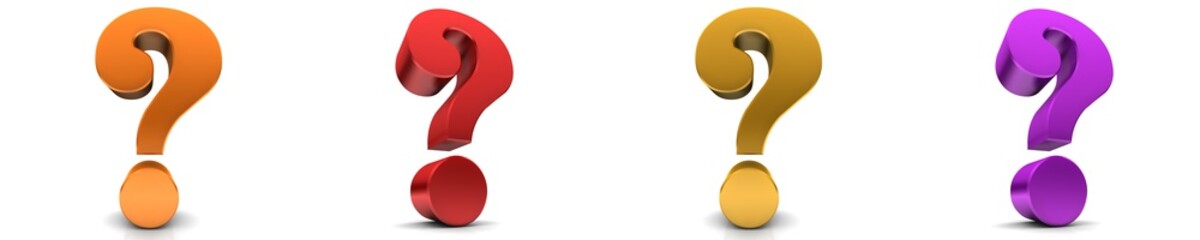 Question marks red gold orange purple 3d