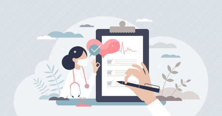 Medical checkup as annual doctor health test appointment tiny person concept