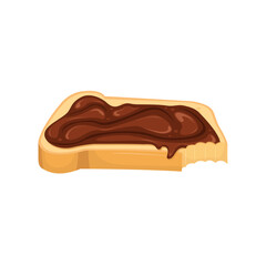 A nibbled sandwich smeared with chocolate paste. Sweet sandwich.