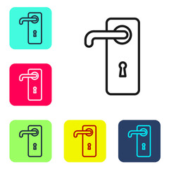 Black line Door handle icon isolated on white background. Door lock sign. Set icons in color square buttons. Vector Illustration.