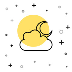 Black line Cloud with moon icon isolated on white background. Cloudy night sign. Sleep dreams symbol. Night or bed time sign. Random dynamic shapes. Vector.