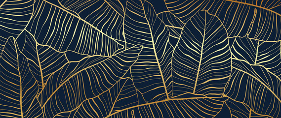 Gold pattern background vector. tropical leaves line arts design wallpaper for canvas prints, fabric, wall arts for home decoration, website background. 