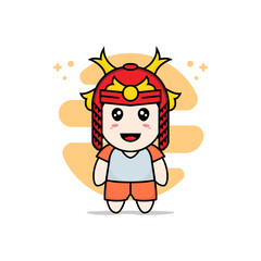Cute kids character design wearing samurai helmet costume.