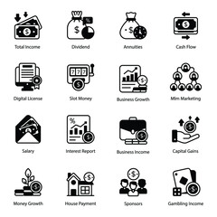 
Pack of Income and Business Growth Glyph Icons 
